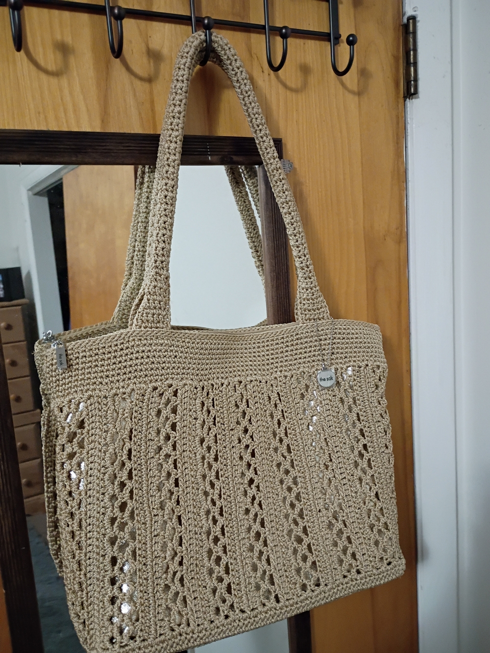 "The Sac*Tote Crochet Shoulder Bag in Beige